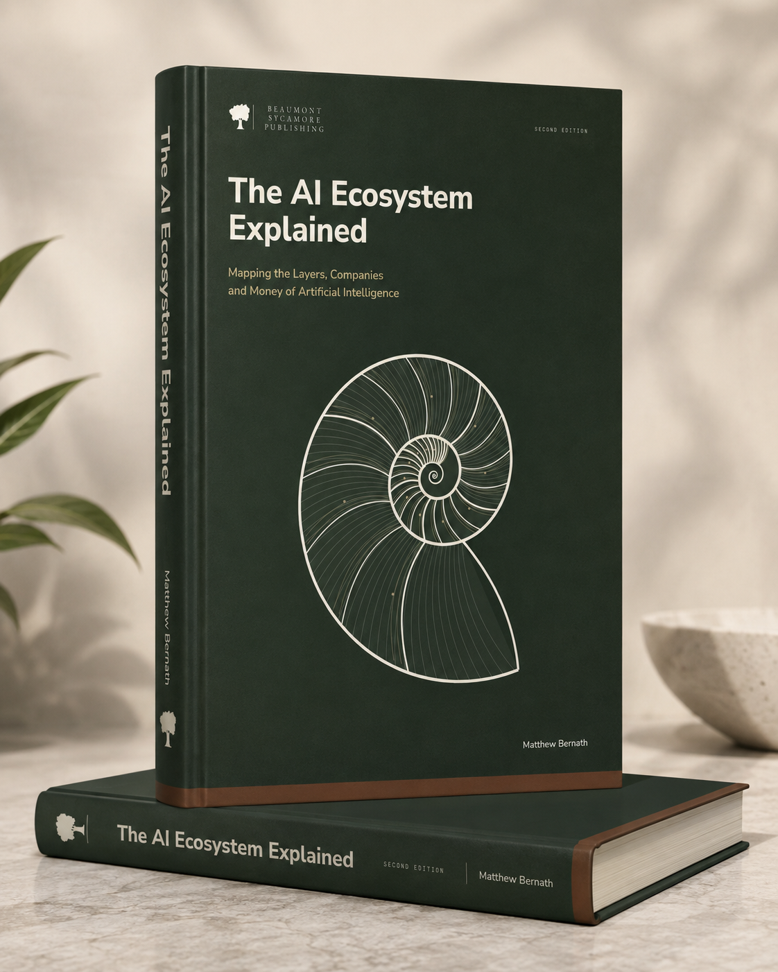 Cover of The AI Ecosystem Explained, second edition, a plain-English guide by Matthew Bernath mapping the layers of the AI infrastructure stack